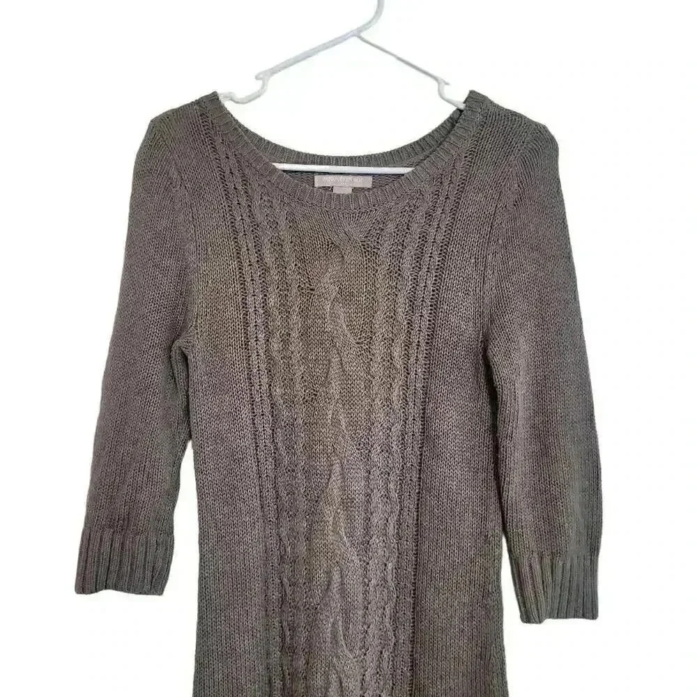Banana Republic Women's Gray Cotton/Rayon/Nylon Cable Knit Scoop Neck 3/4 Sleeve - Picture 7 of 14